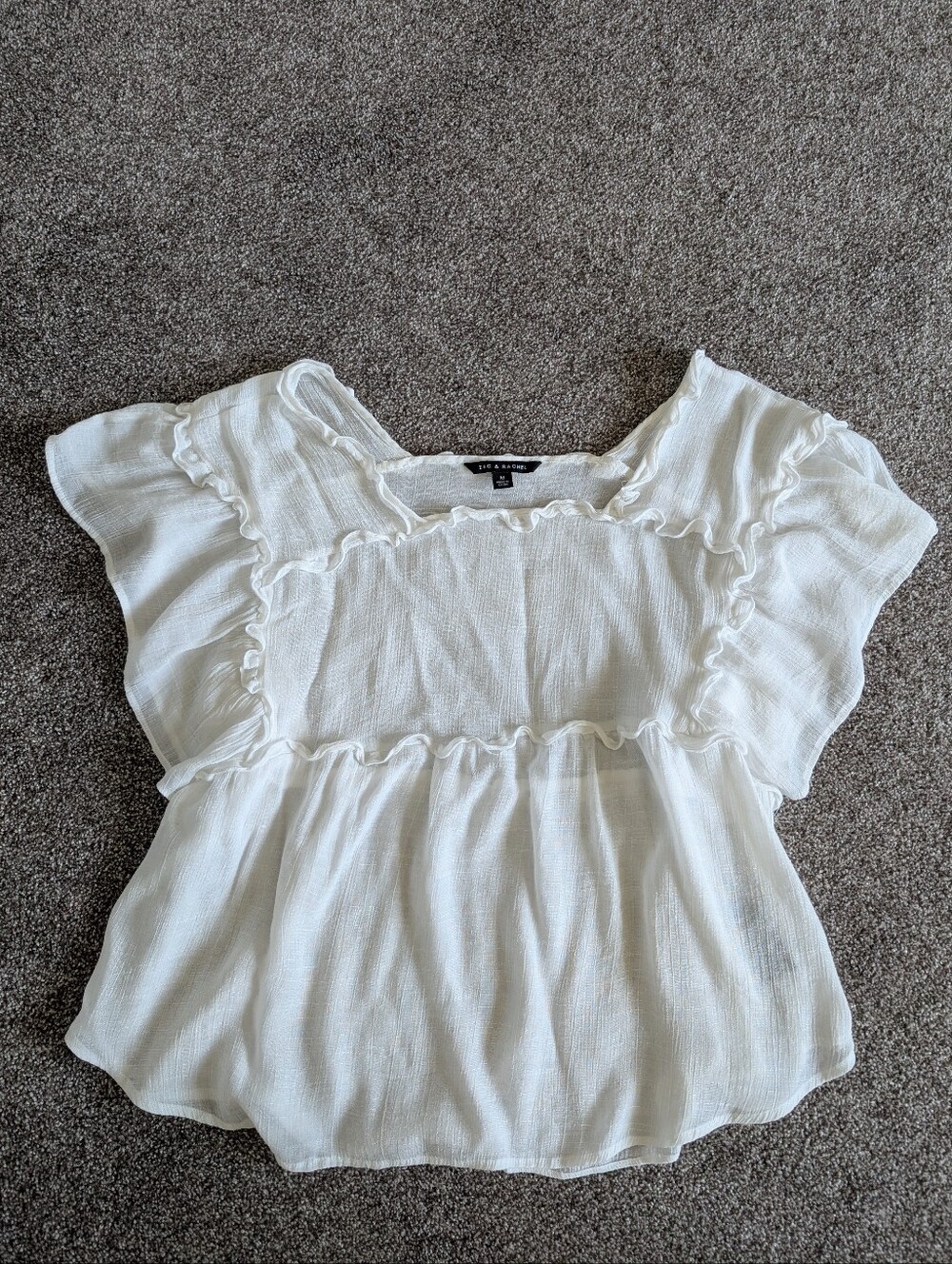 Zac & Rachel White Ruffle Flutter Sleeve Square Neck Blouse Top Size M